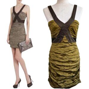 BCBGMAXAZRIA Simsom Ruched Bandage Bodycon Dress in Peridot Green Size 8